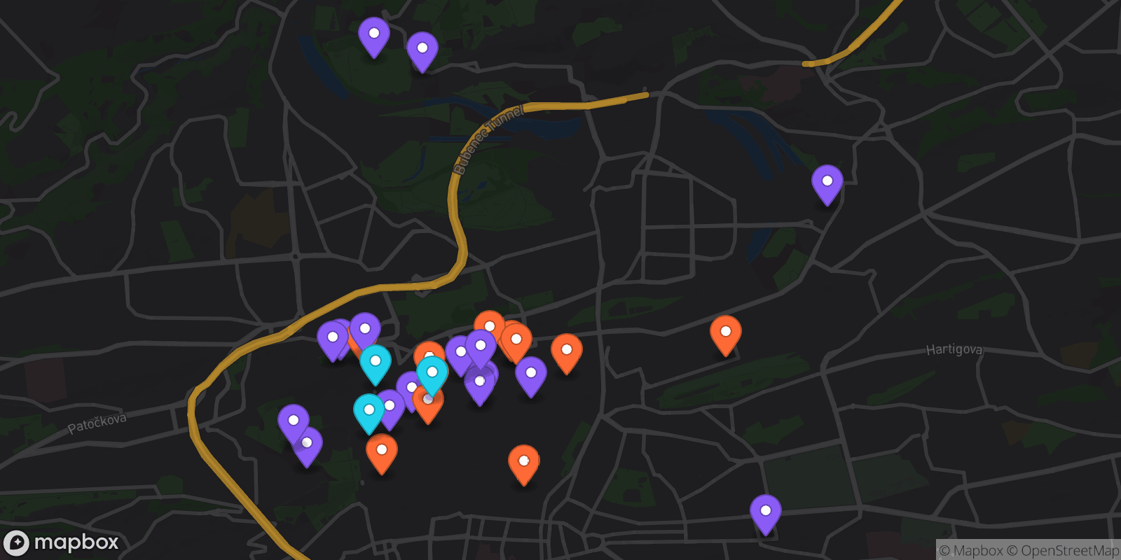 Map showing 30 locations