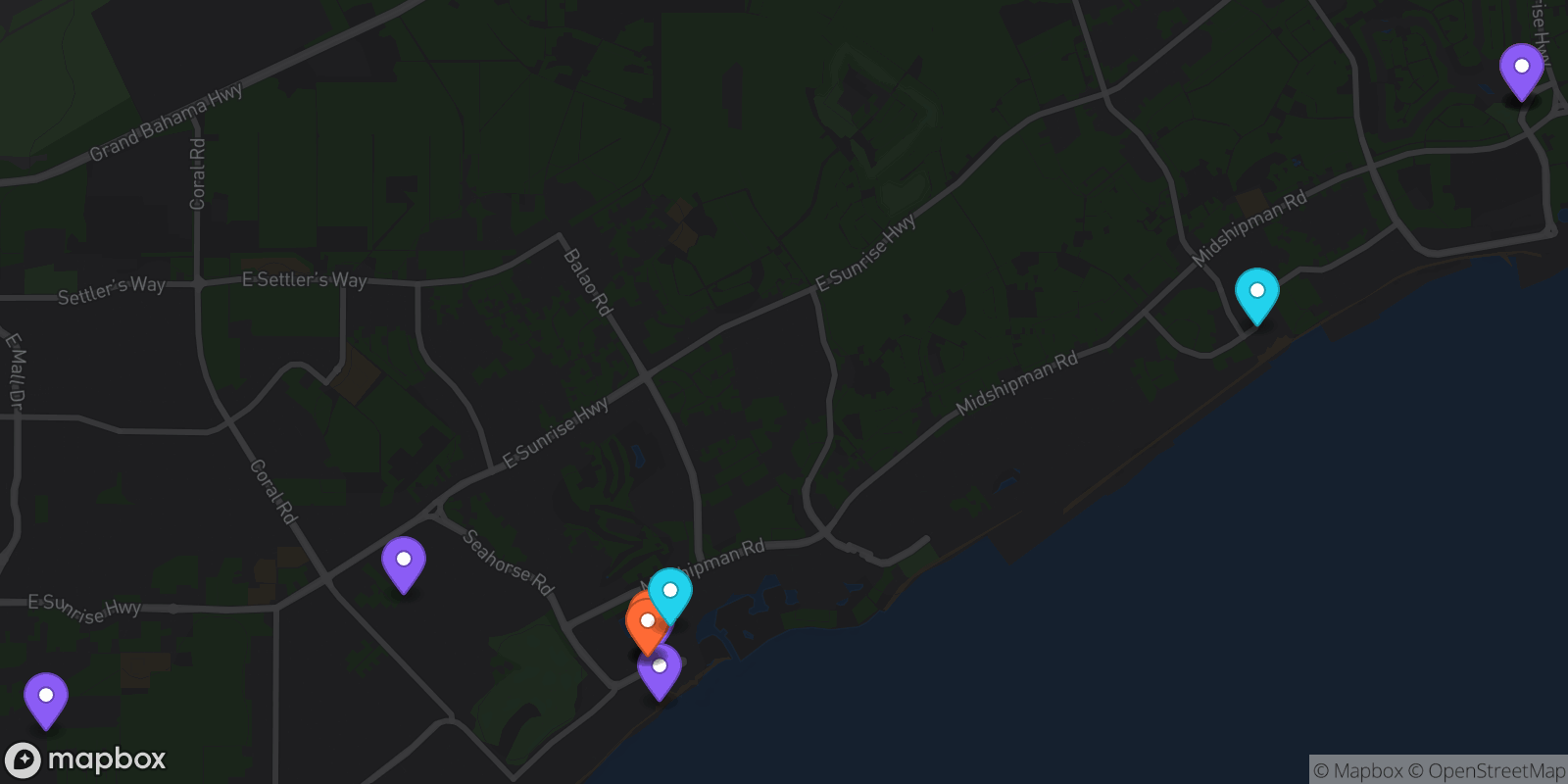 Map showing 13 locations