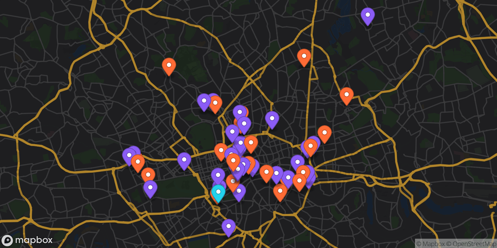 Map showing 54 locations