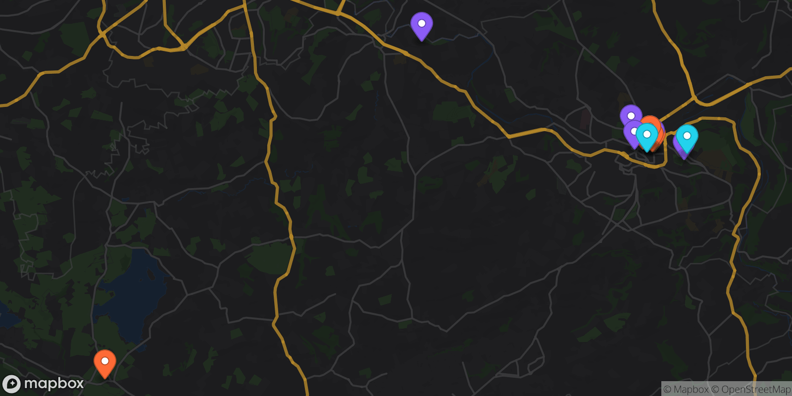 Map showing 16 locations