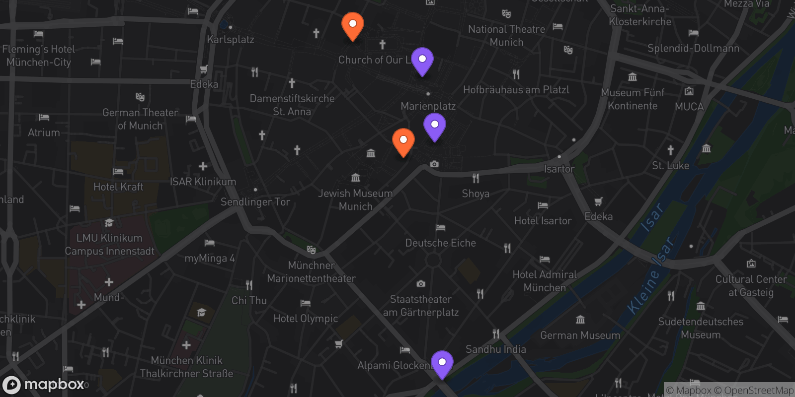 Map showing 5 locations