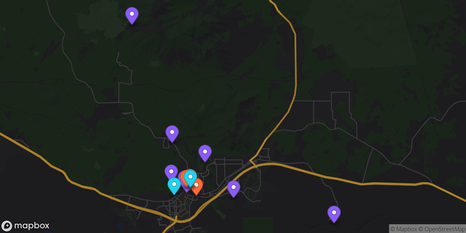 Map showing 15 locations