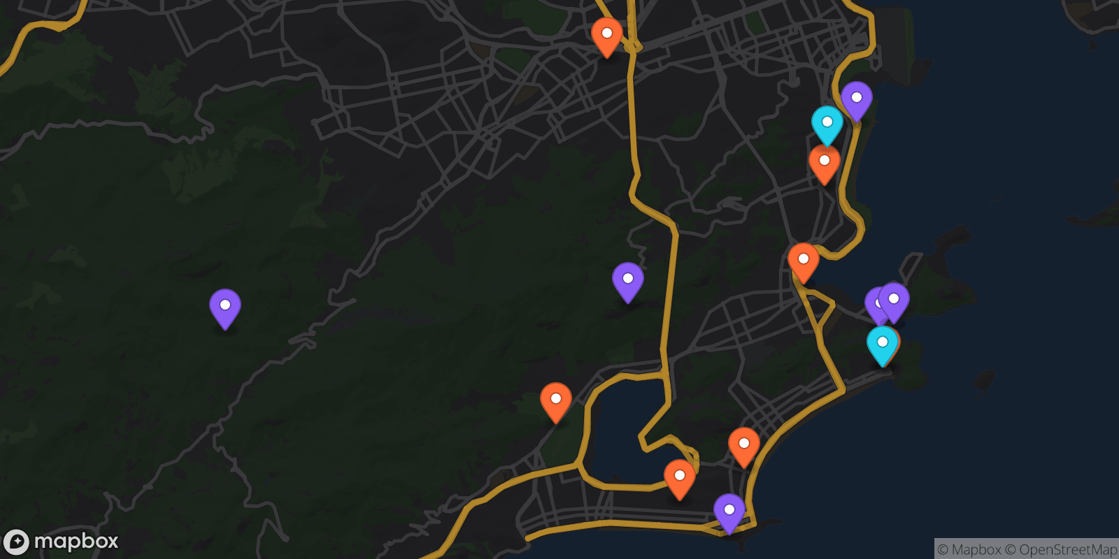 Map showing 15 locations