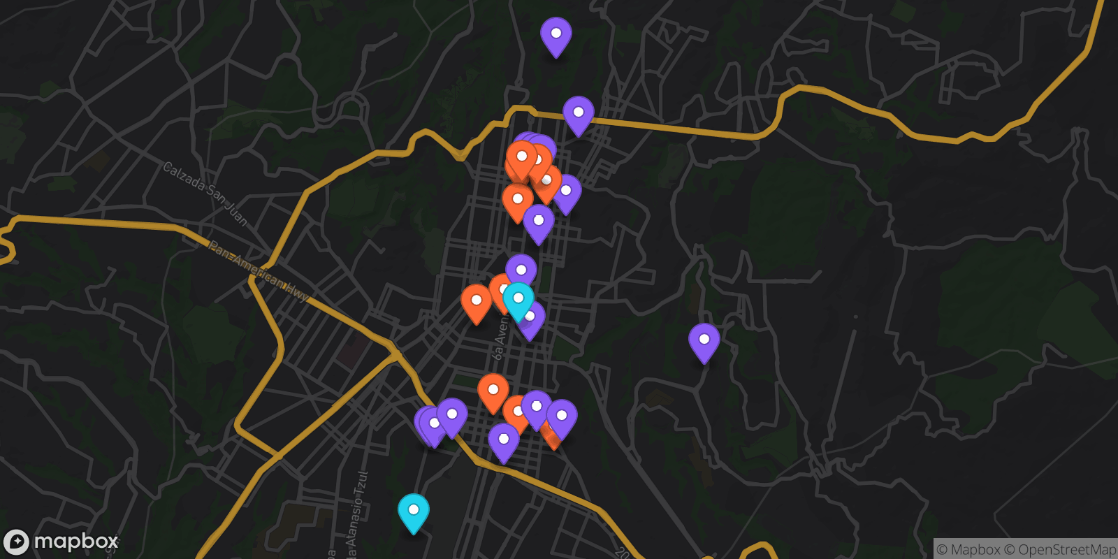 Map showing 28 locations