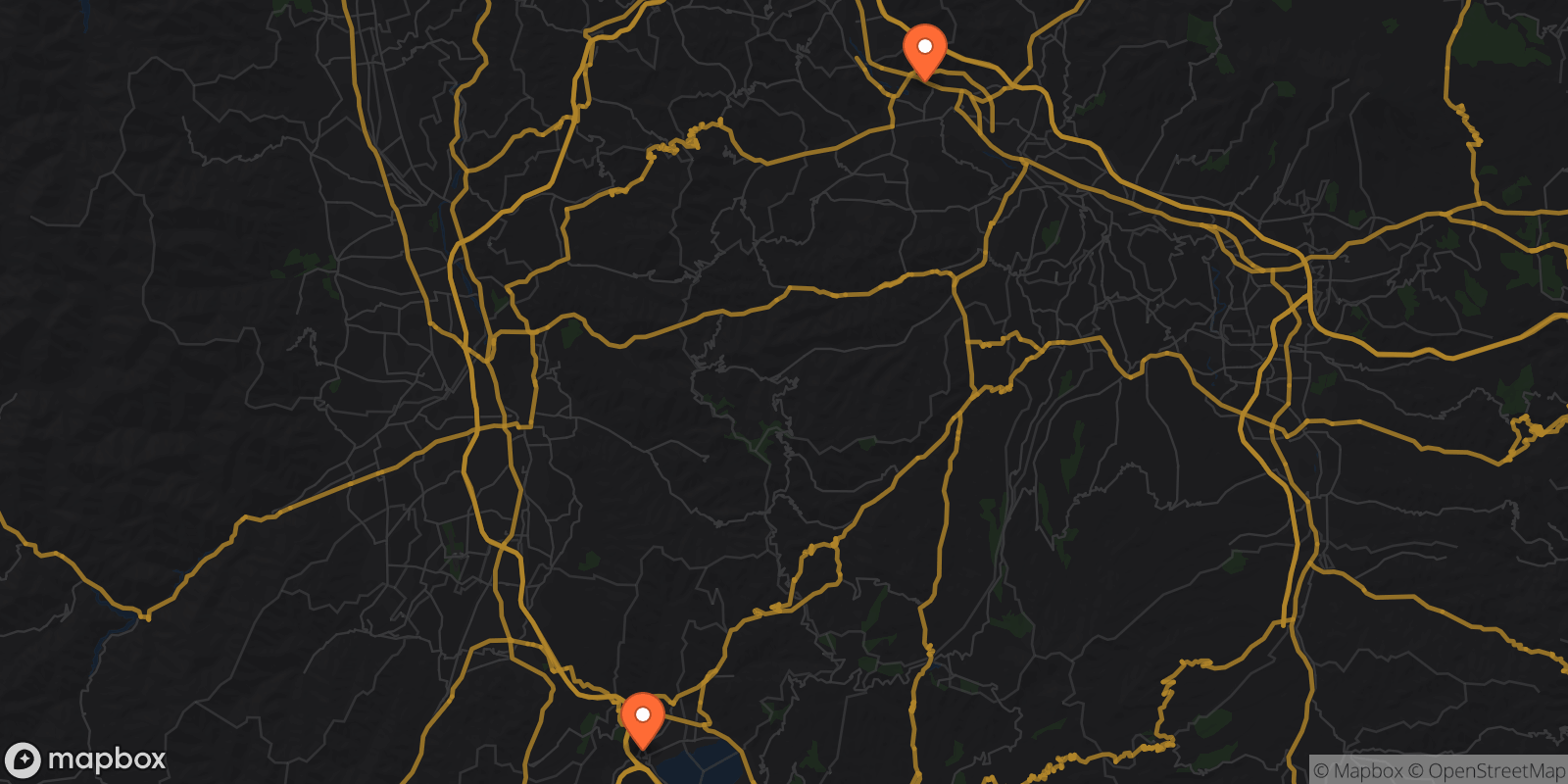 Map showing 2 locations