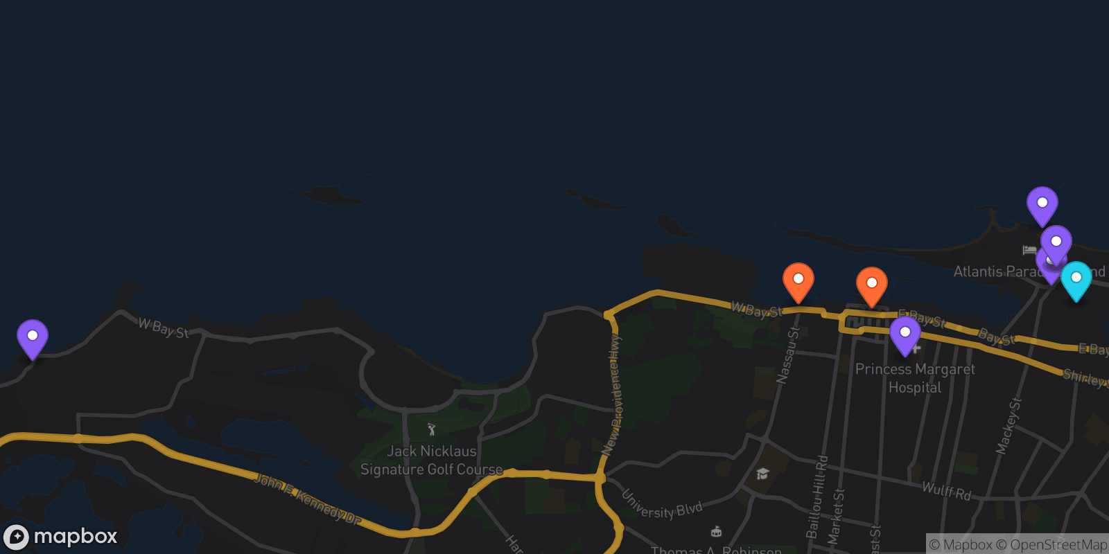 Map showing 9 locations