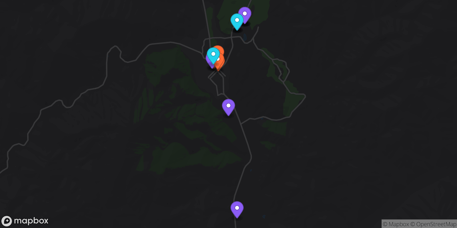 Map showing 16 locations