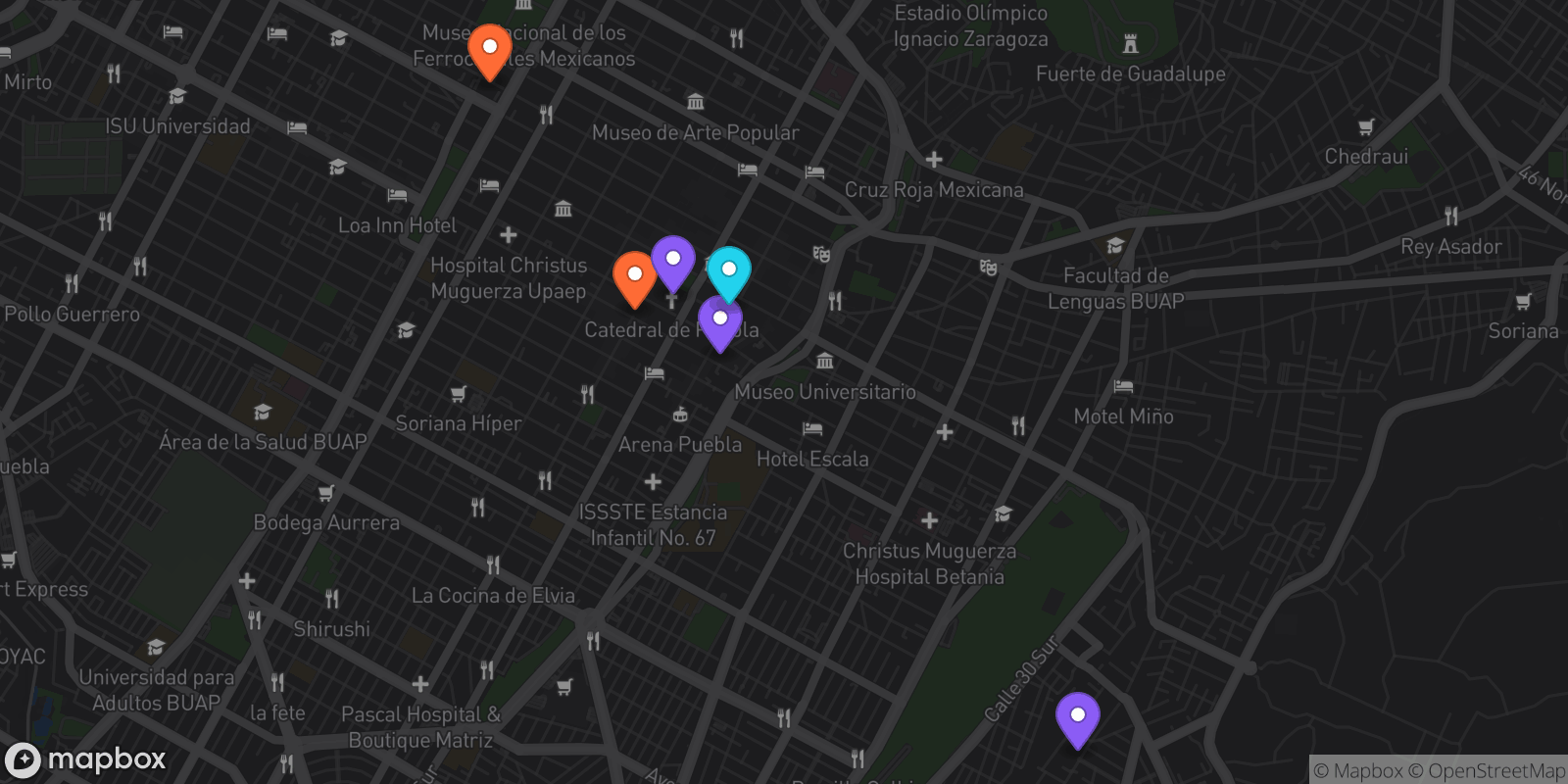 Map showing 6 locations