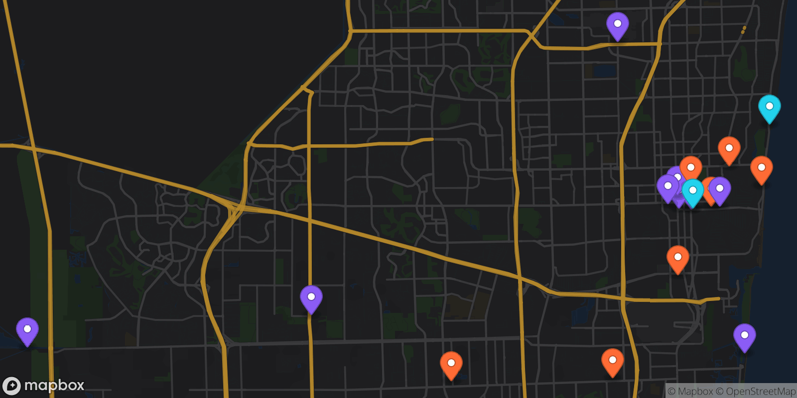 Map showing 18 locations