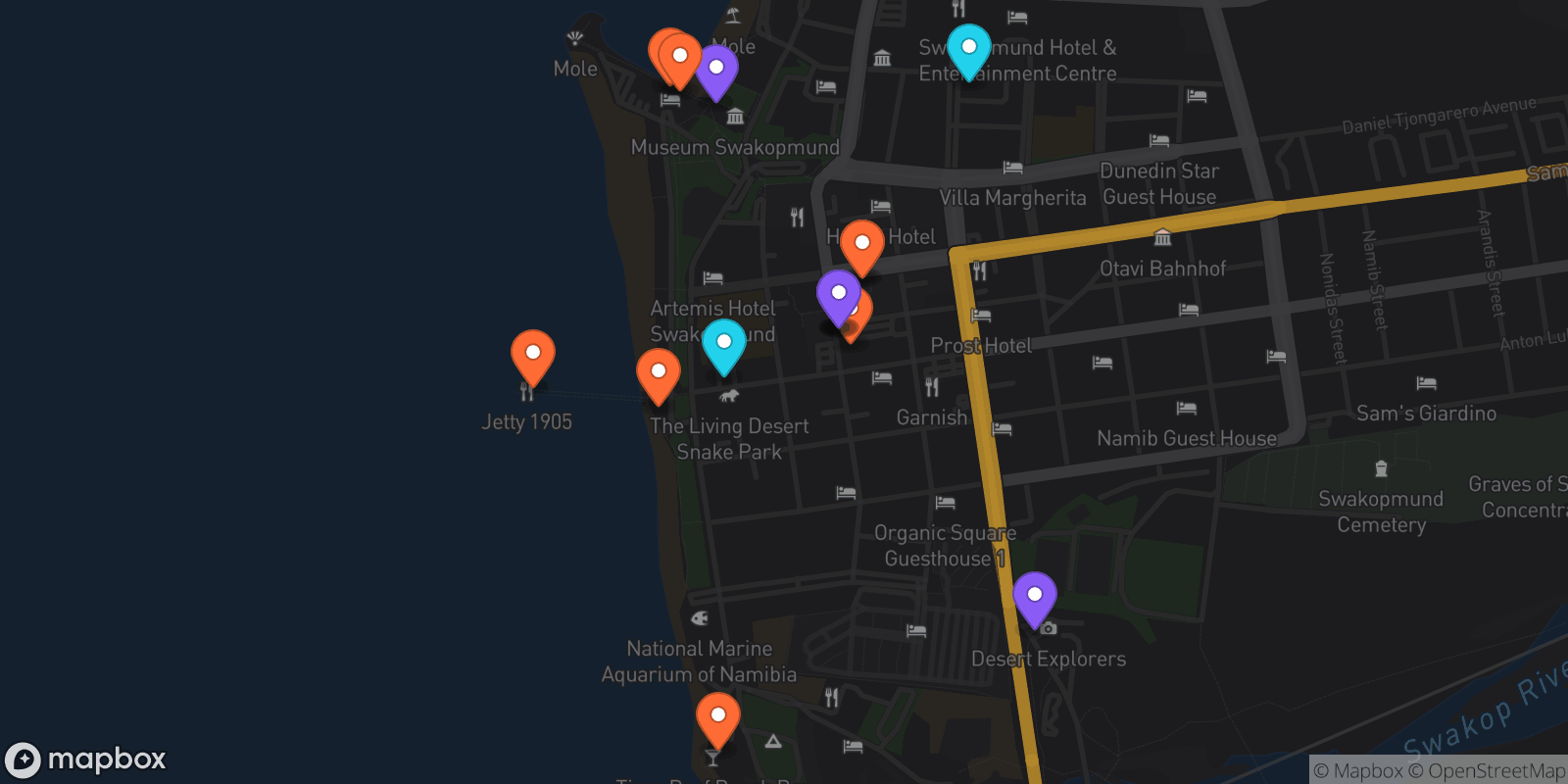 Map showing 16 locations