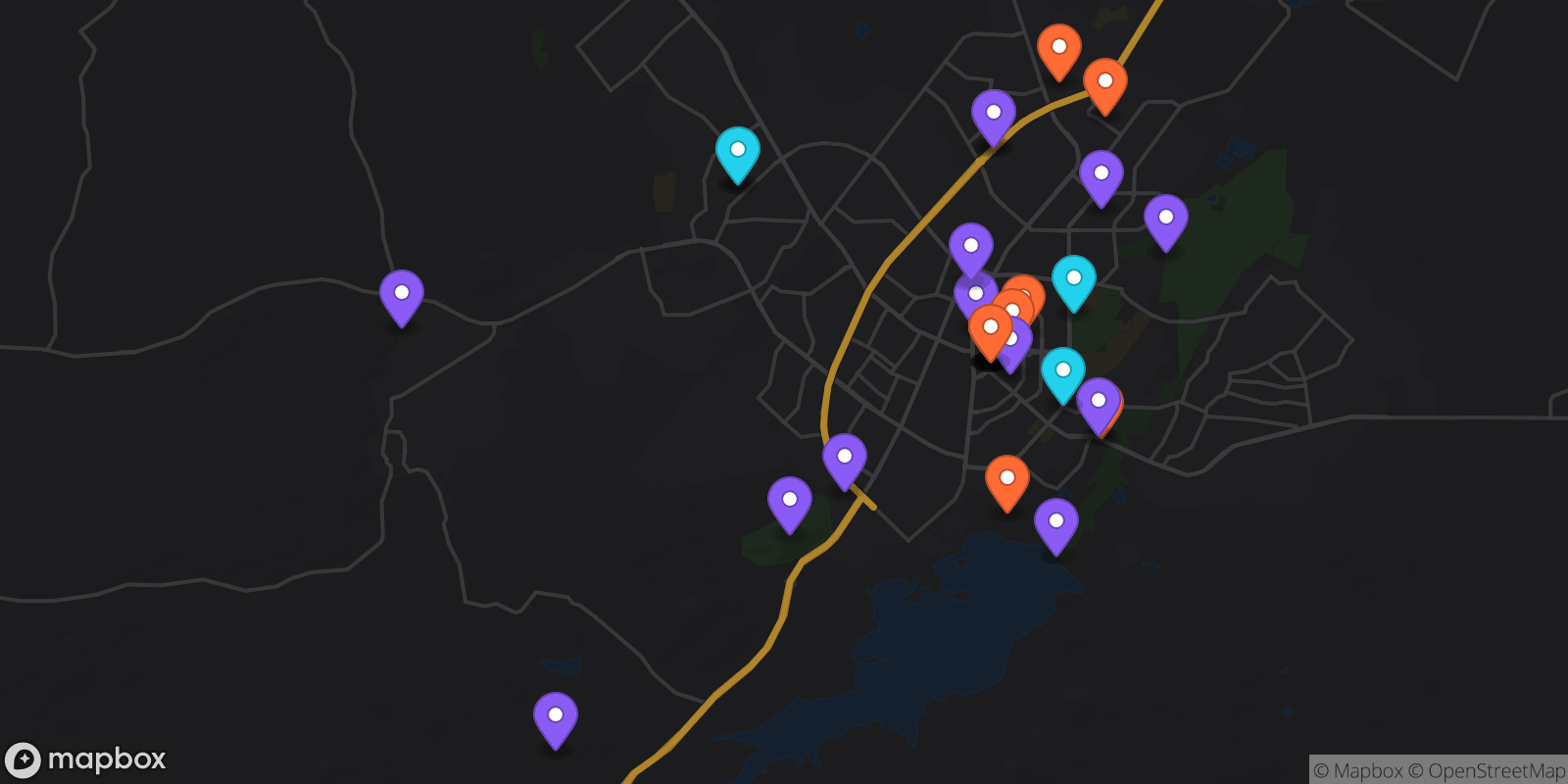 Map showing 32 locations