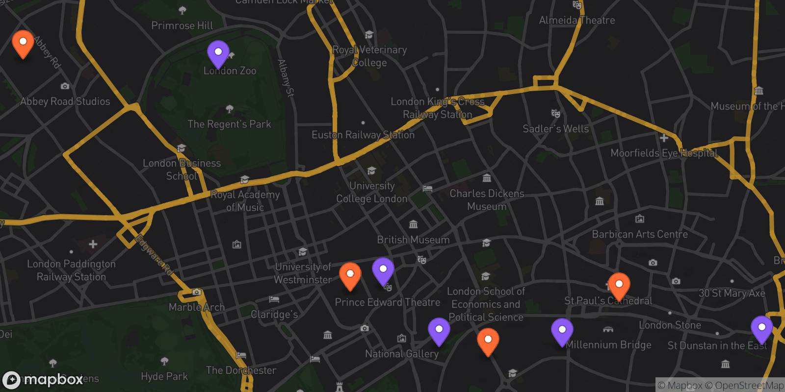 Map showing 9 locations