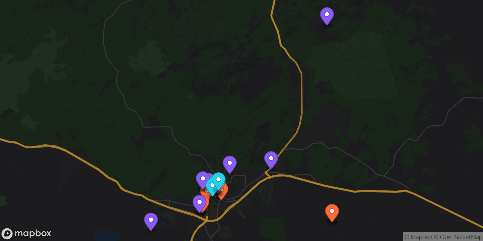 Map showing 46 locations