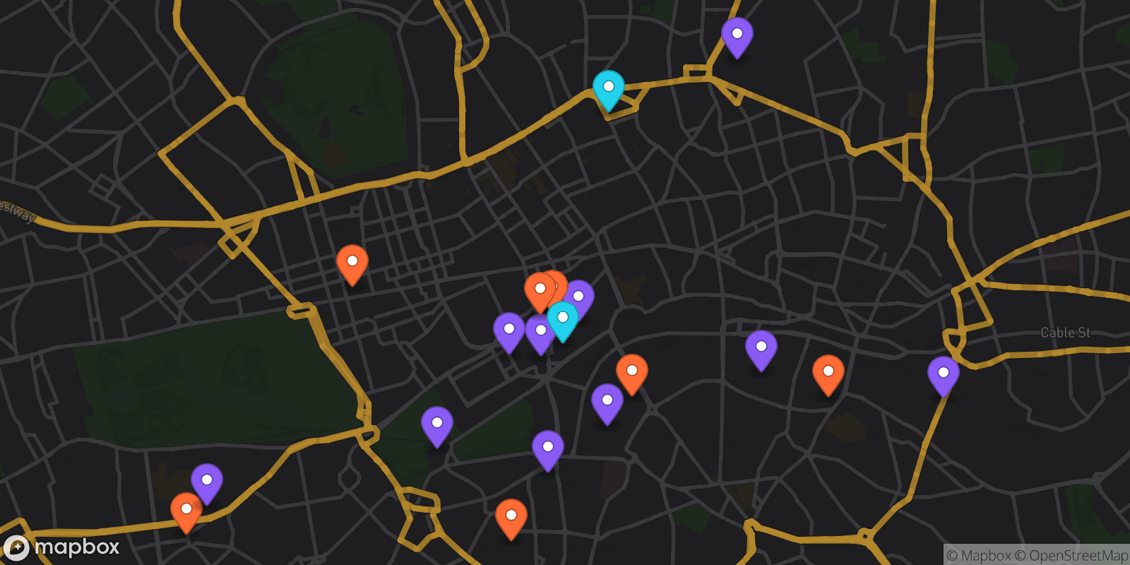 Map showing 19 locations