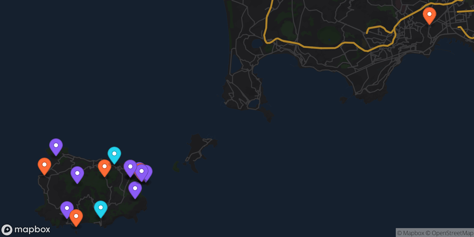 Map showing 18 locations