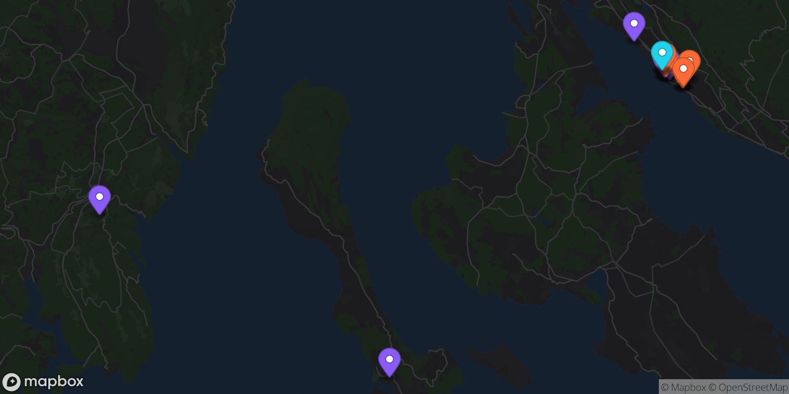 Map showing 21 locations