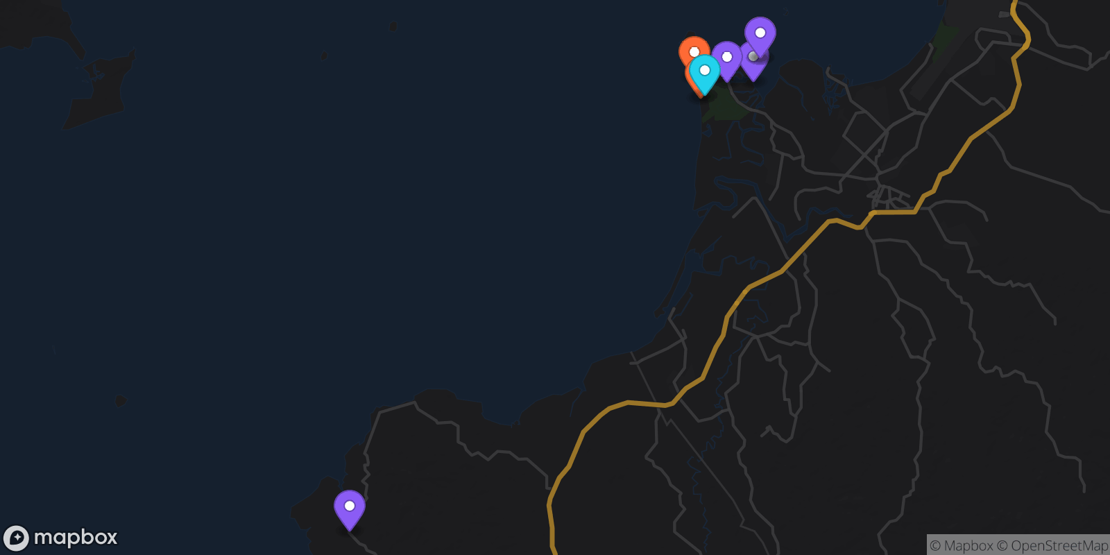 Map showing 8 locations