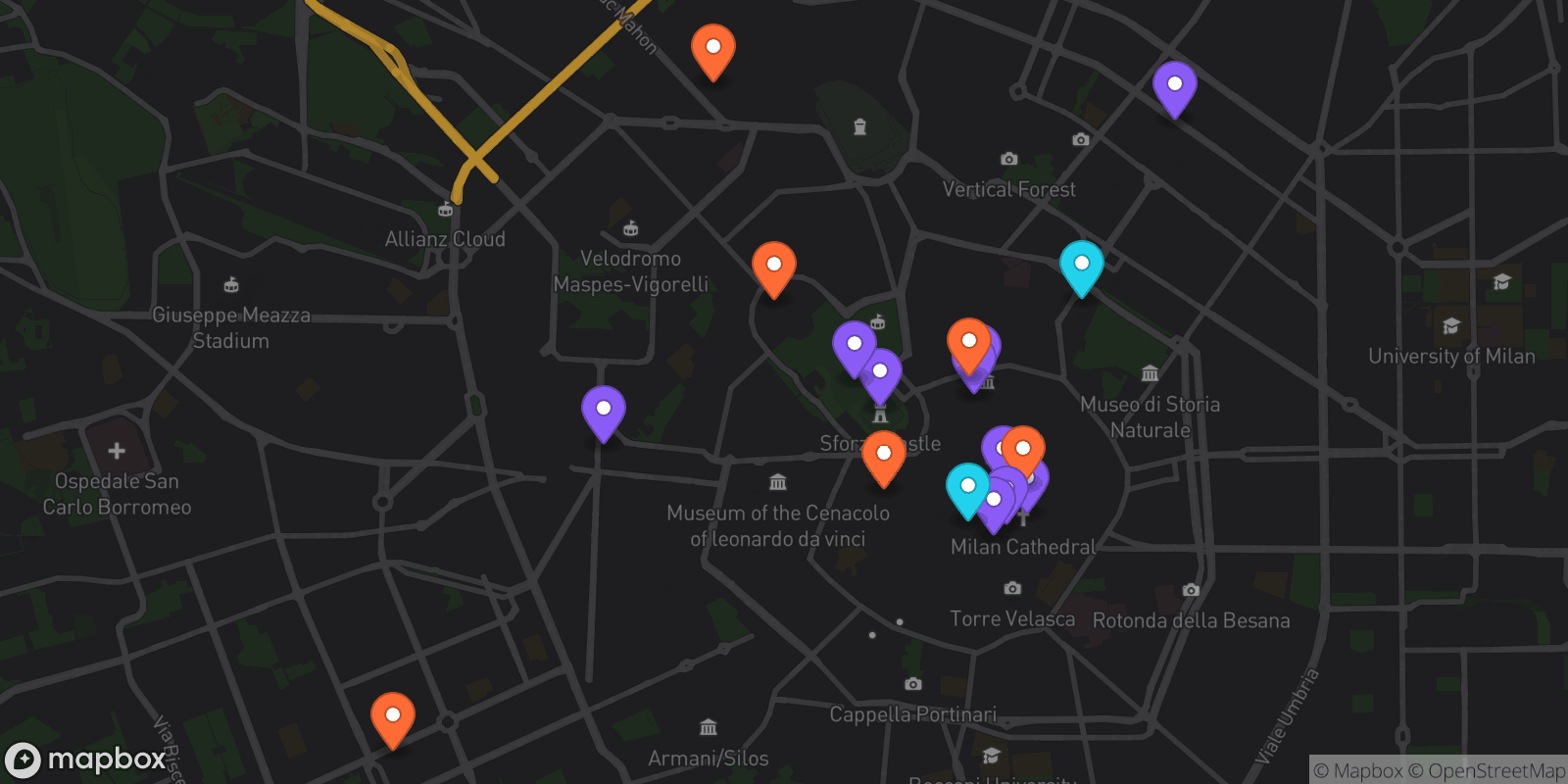 Map showing 18 locations