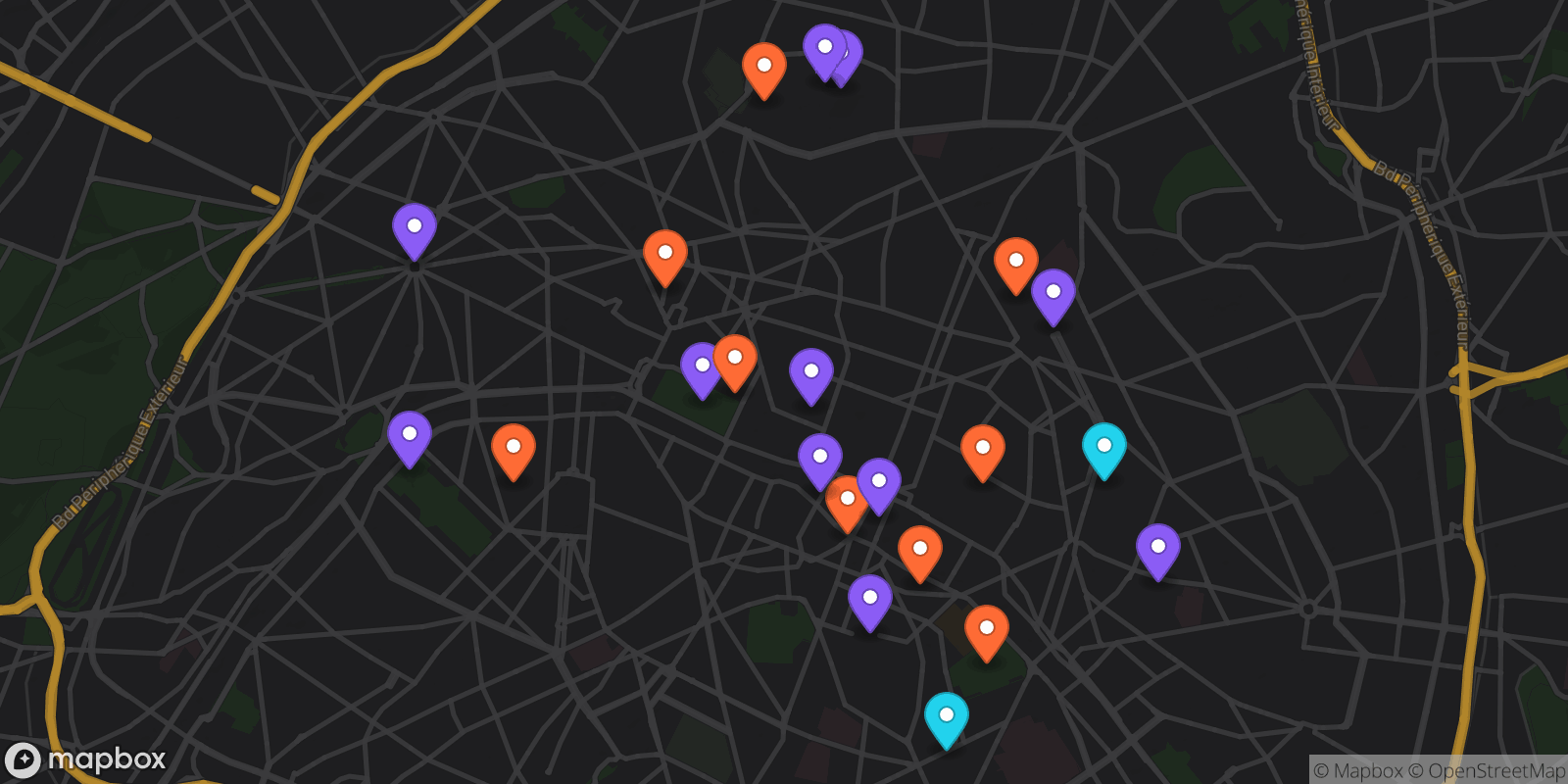 Map showing 22 locations