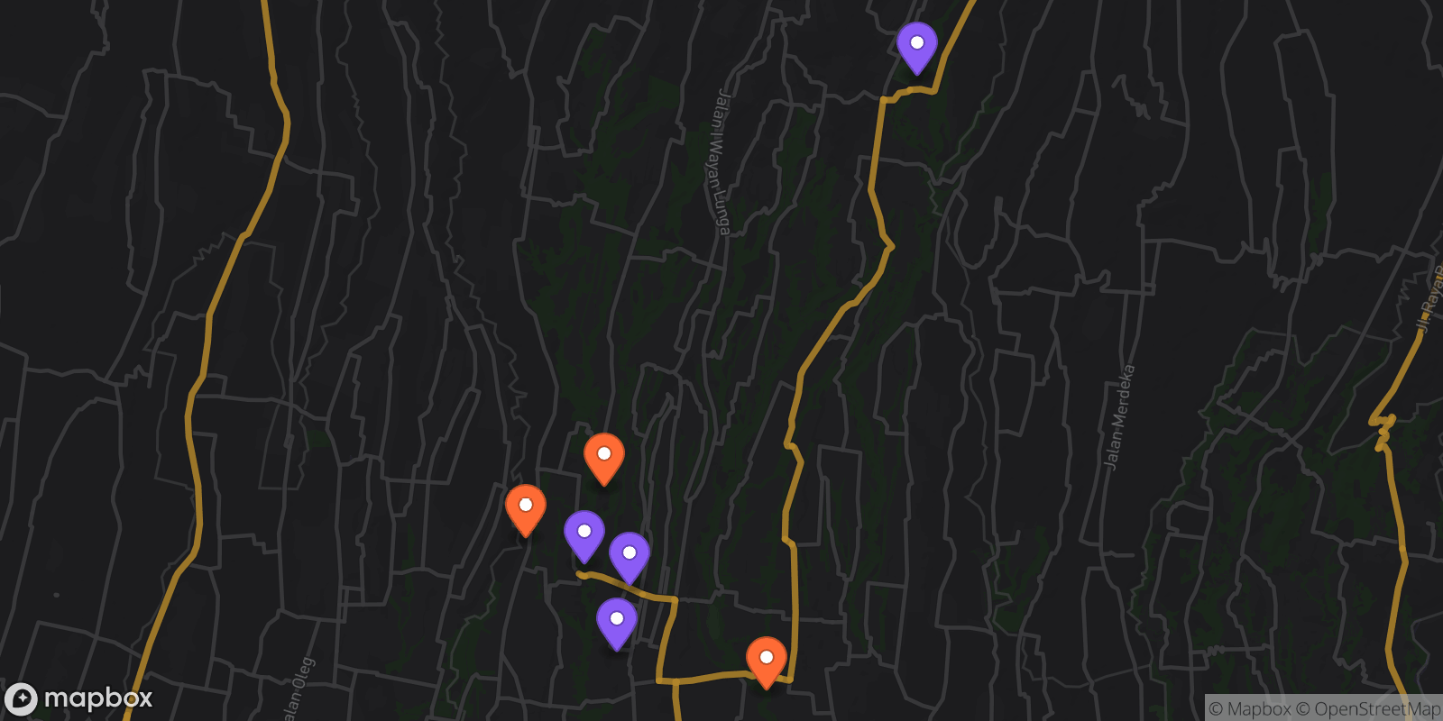 Map showing 7 locations
