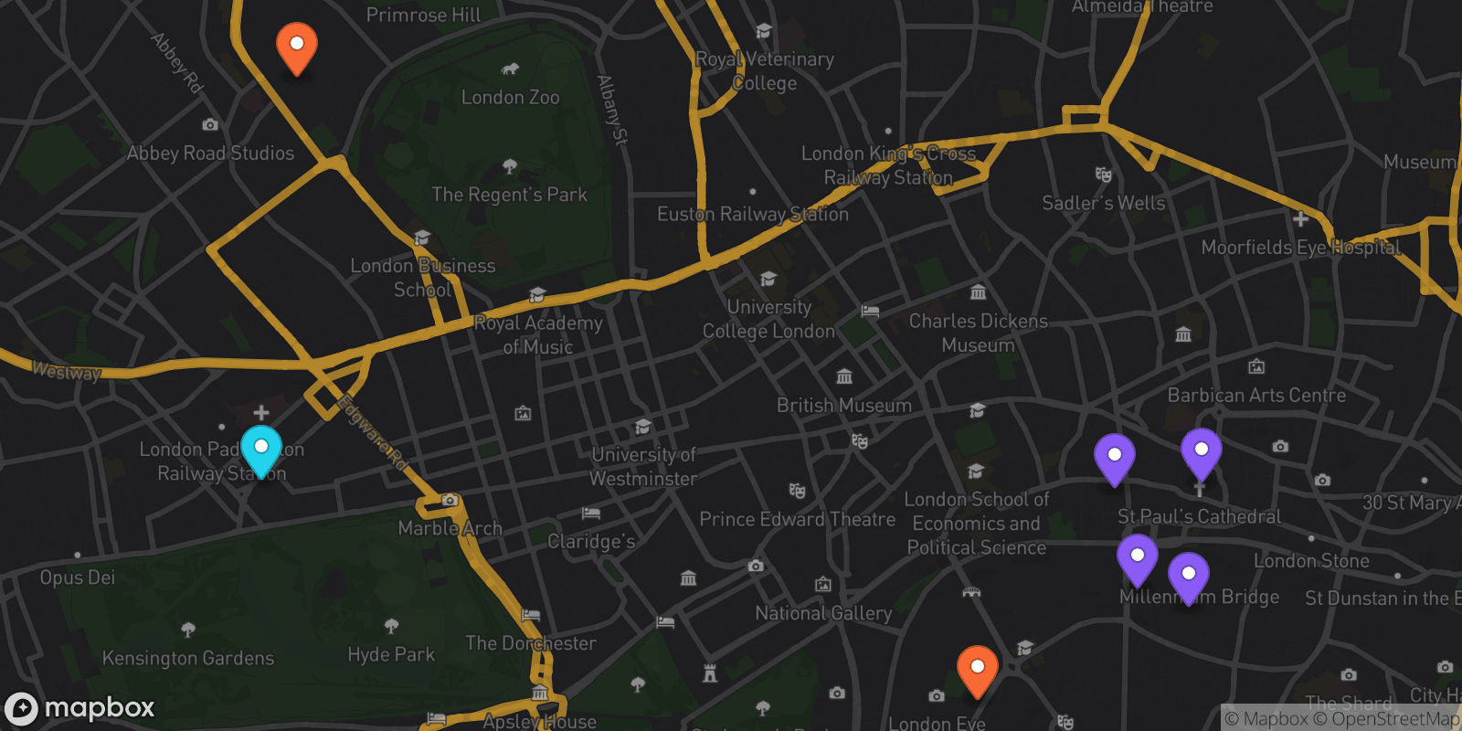 Map showing 7 locations