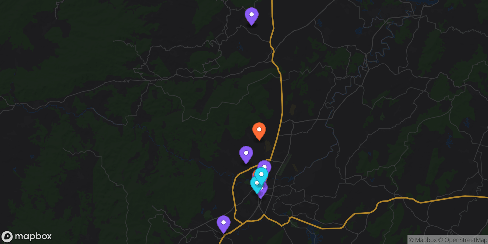 Map showing 14 locations