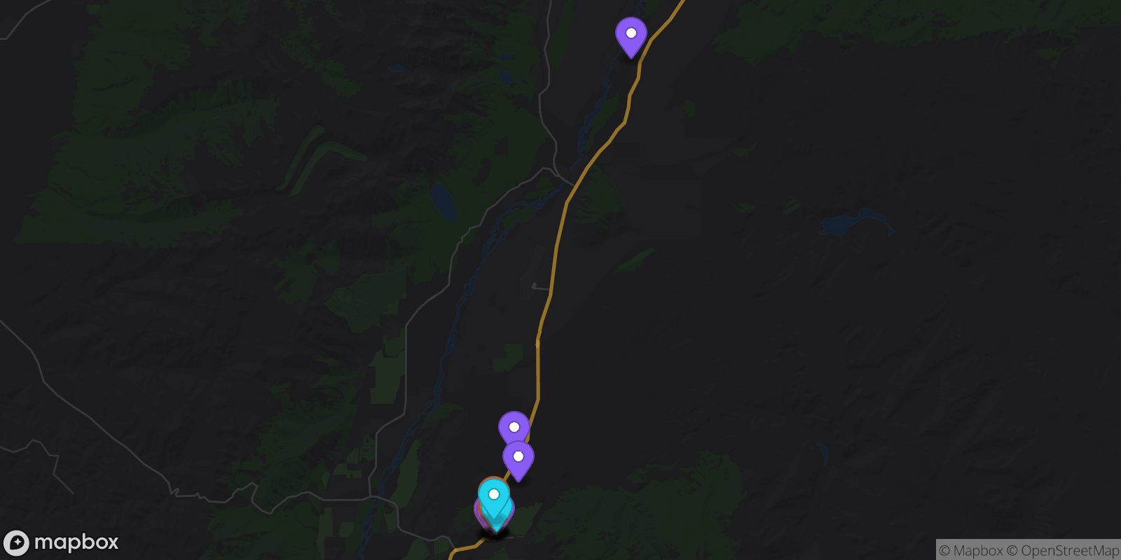 Map showing 18 locations
