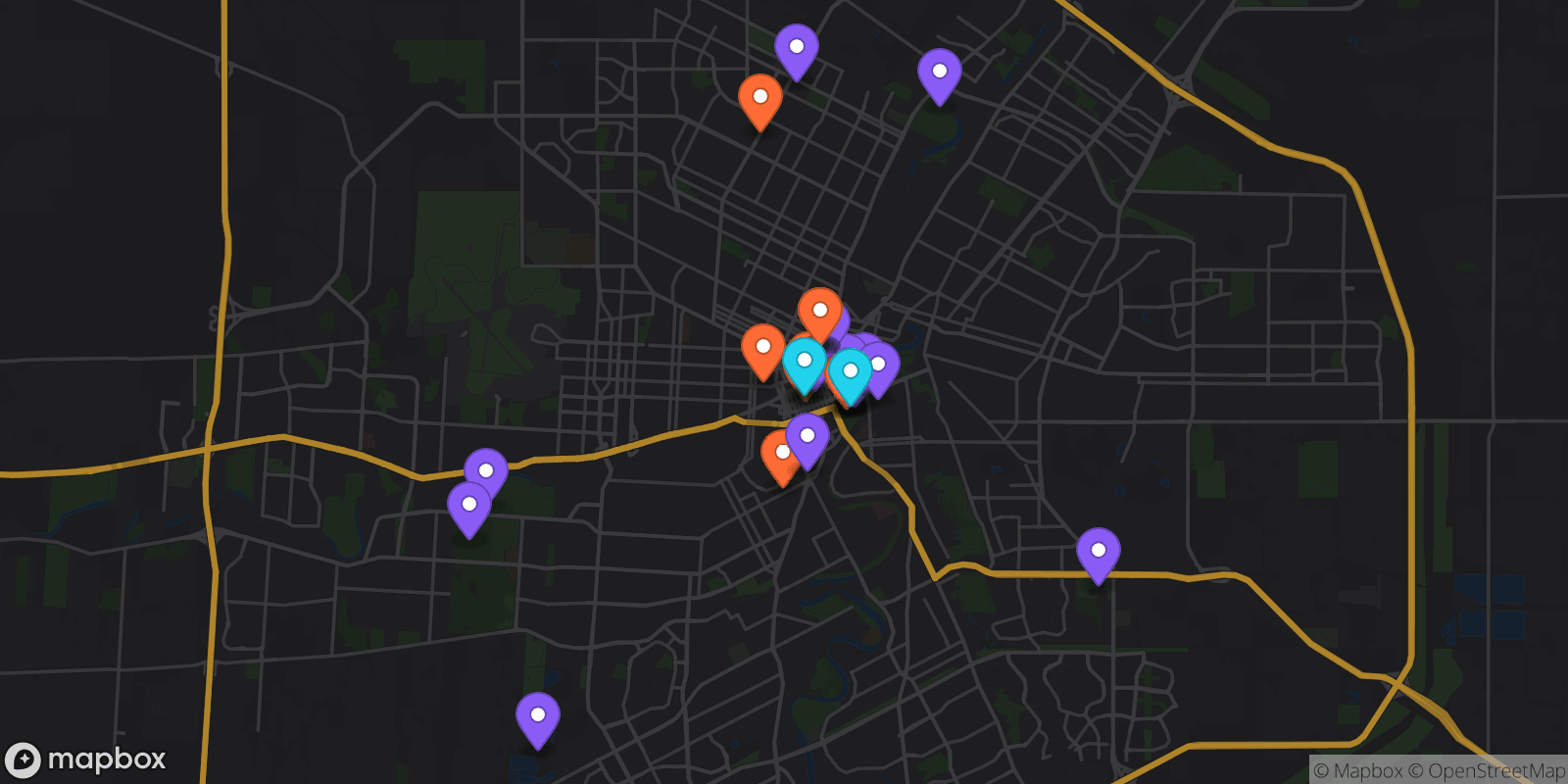 Map showing 32 locations