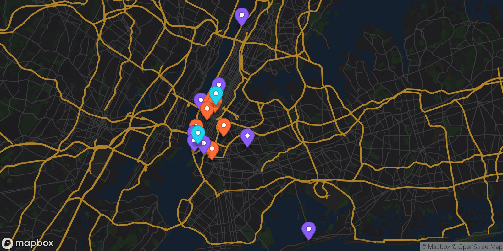 Map showing 16 locations