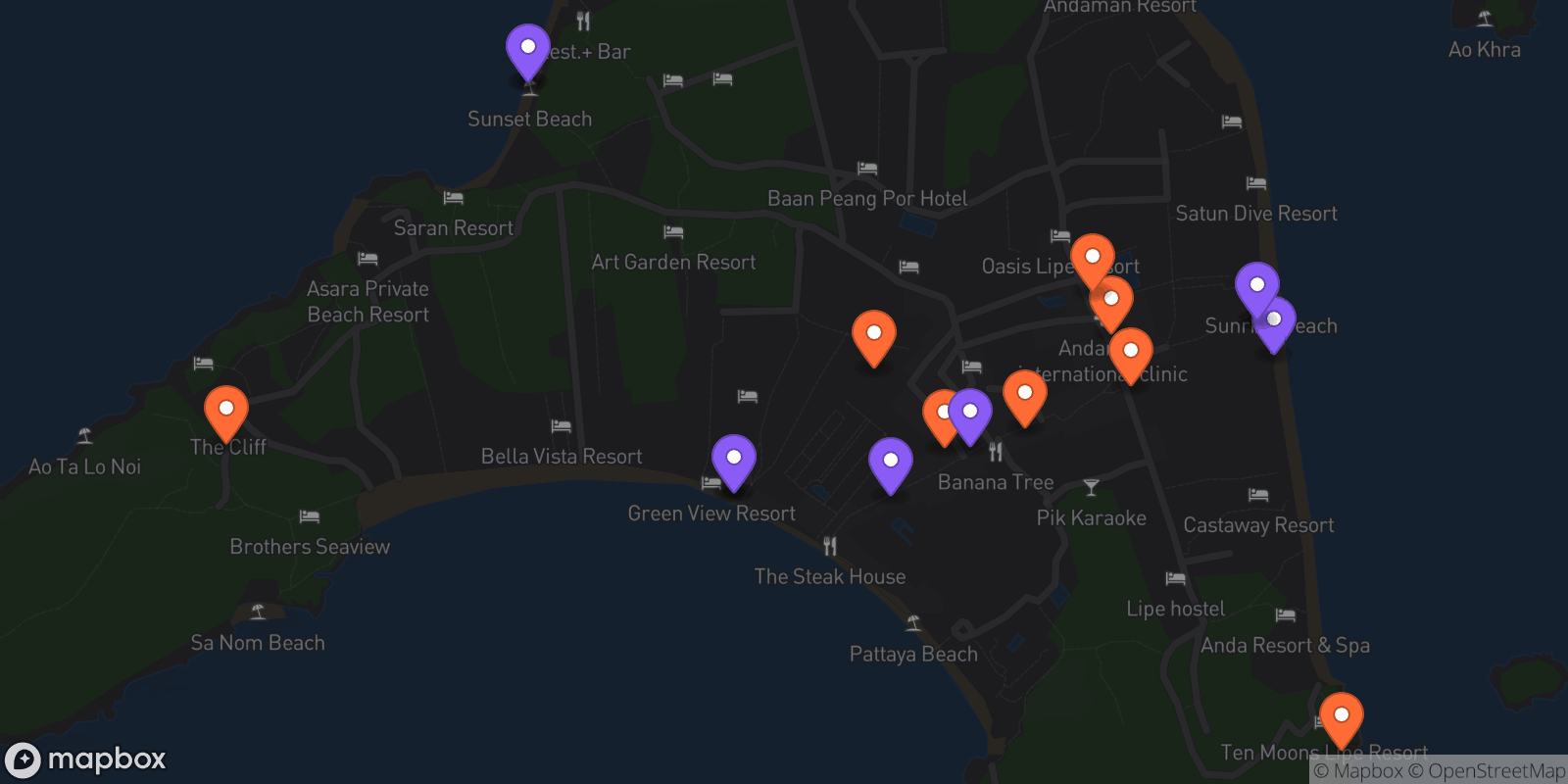 Map showing 17 locations