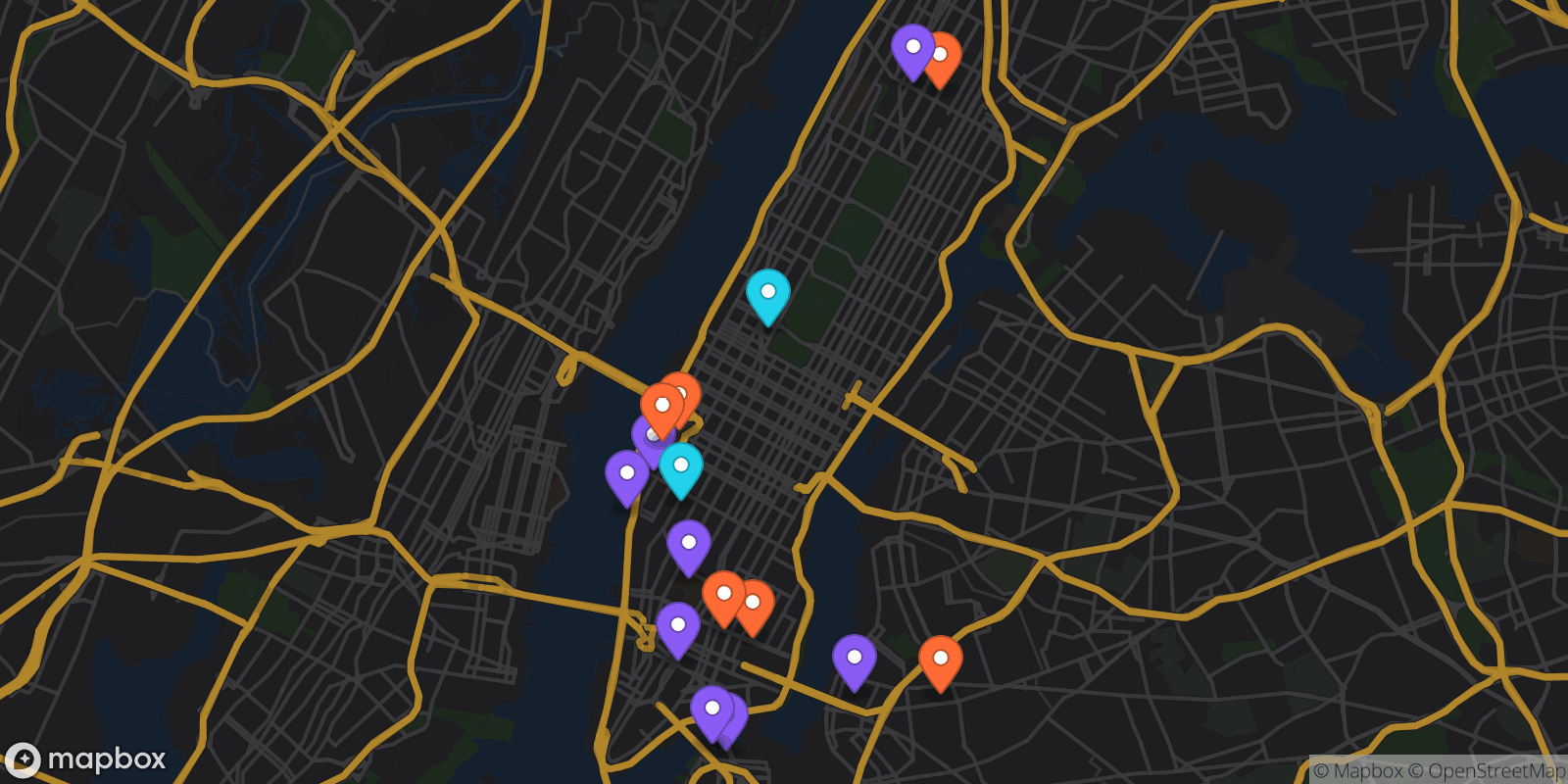 Map showing 16 locations