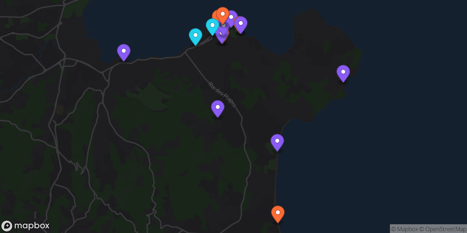 Map showing 17 locations
