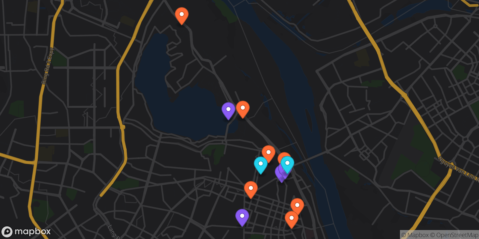 Map showing 13 locations