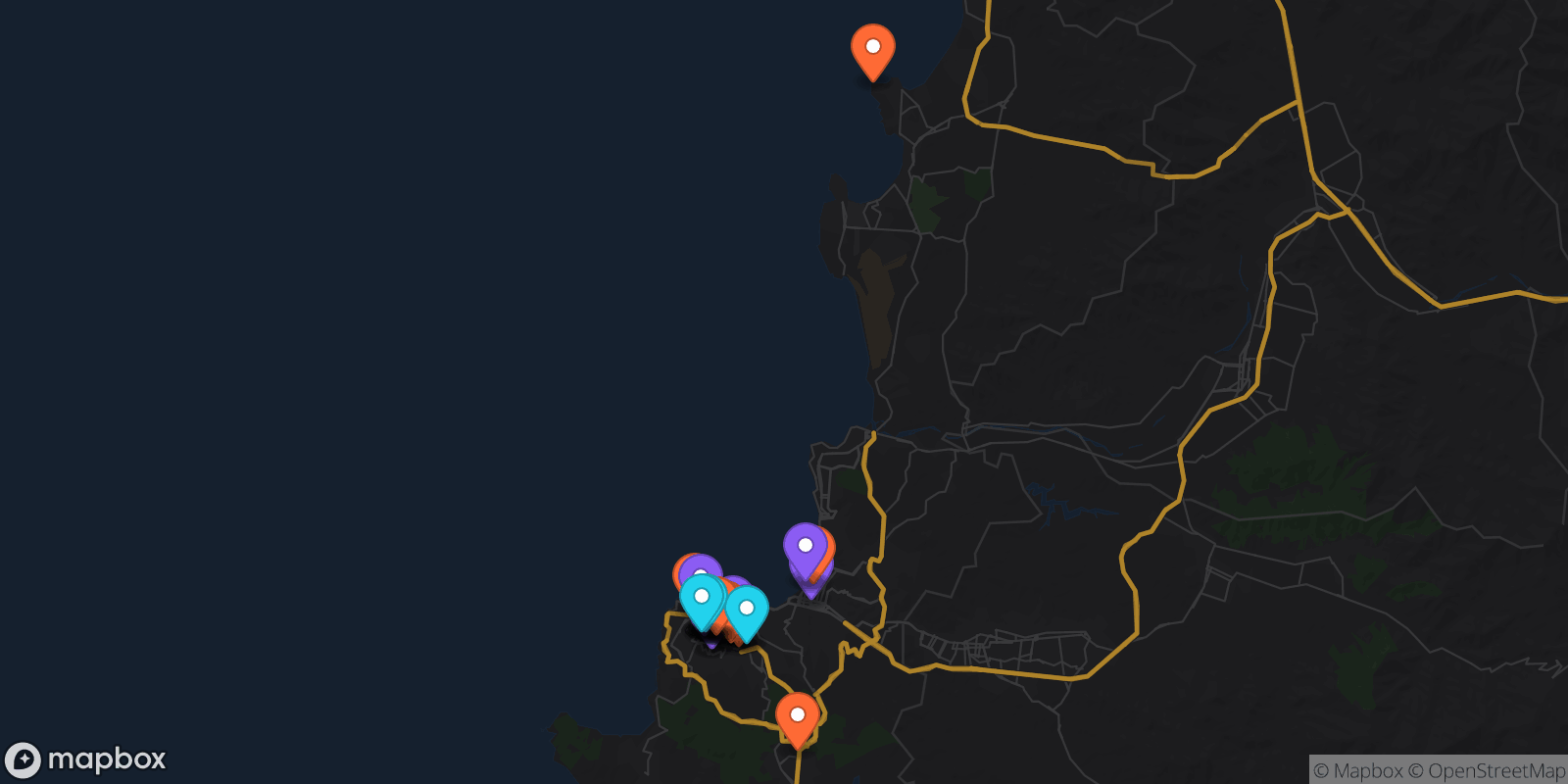 Map showing 39 locations