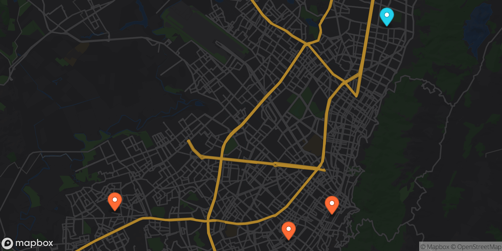 Map showing 4 locations