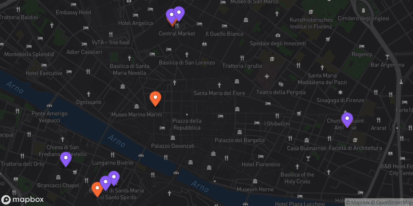 Map showing 10 locations