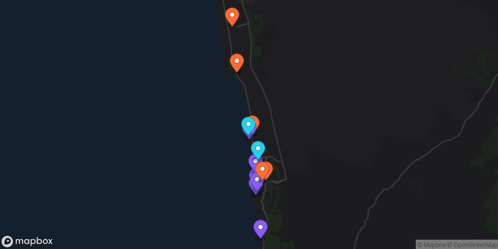 Map showing 13 locations