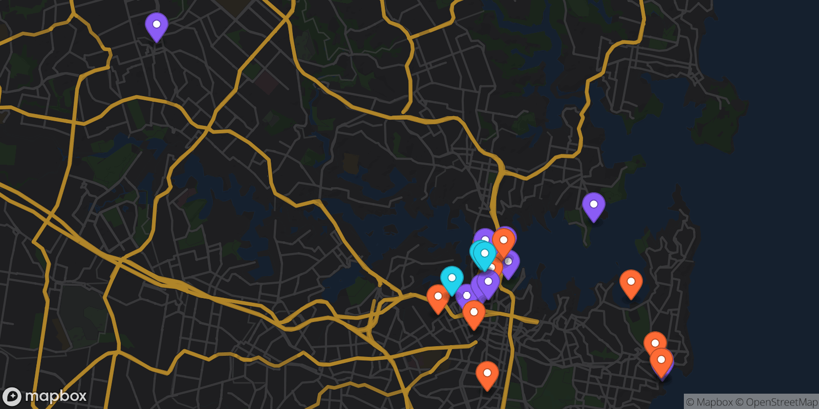 Map showing 25 locations