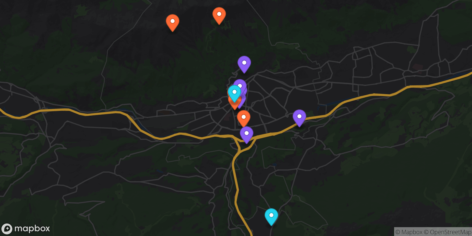 Map showing 17 locations