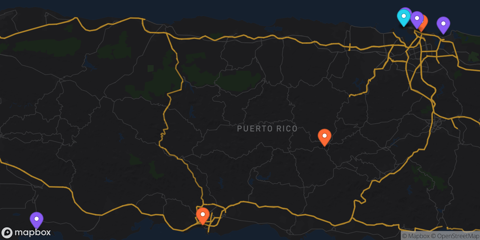 Map showing 9 locations
