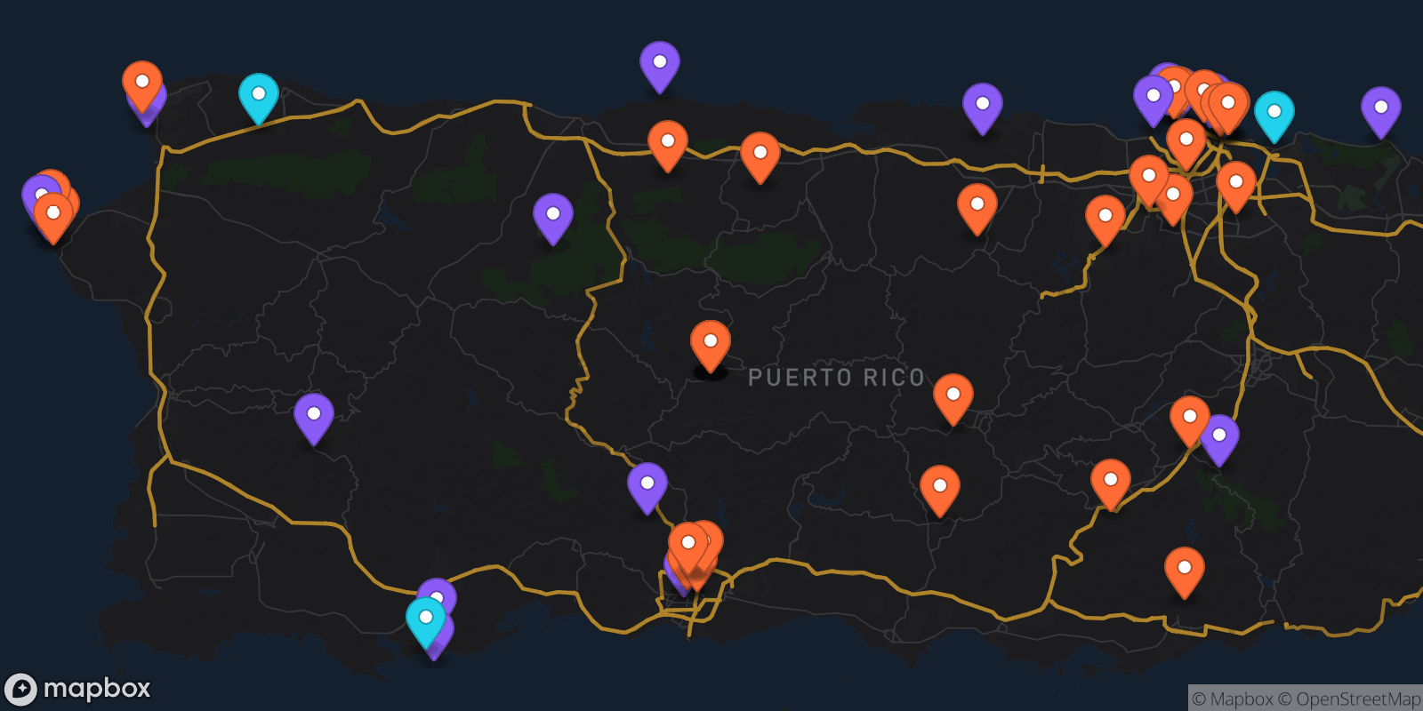 Map showing 60 locations