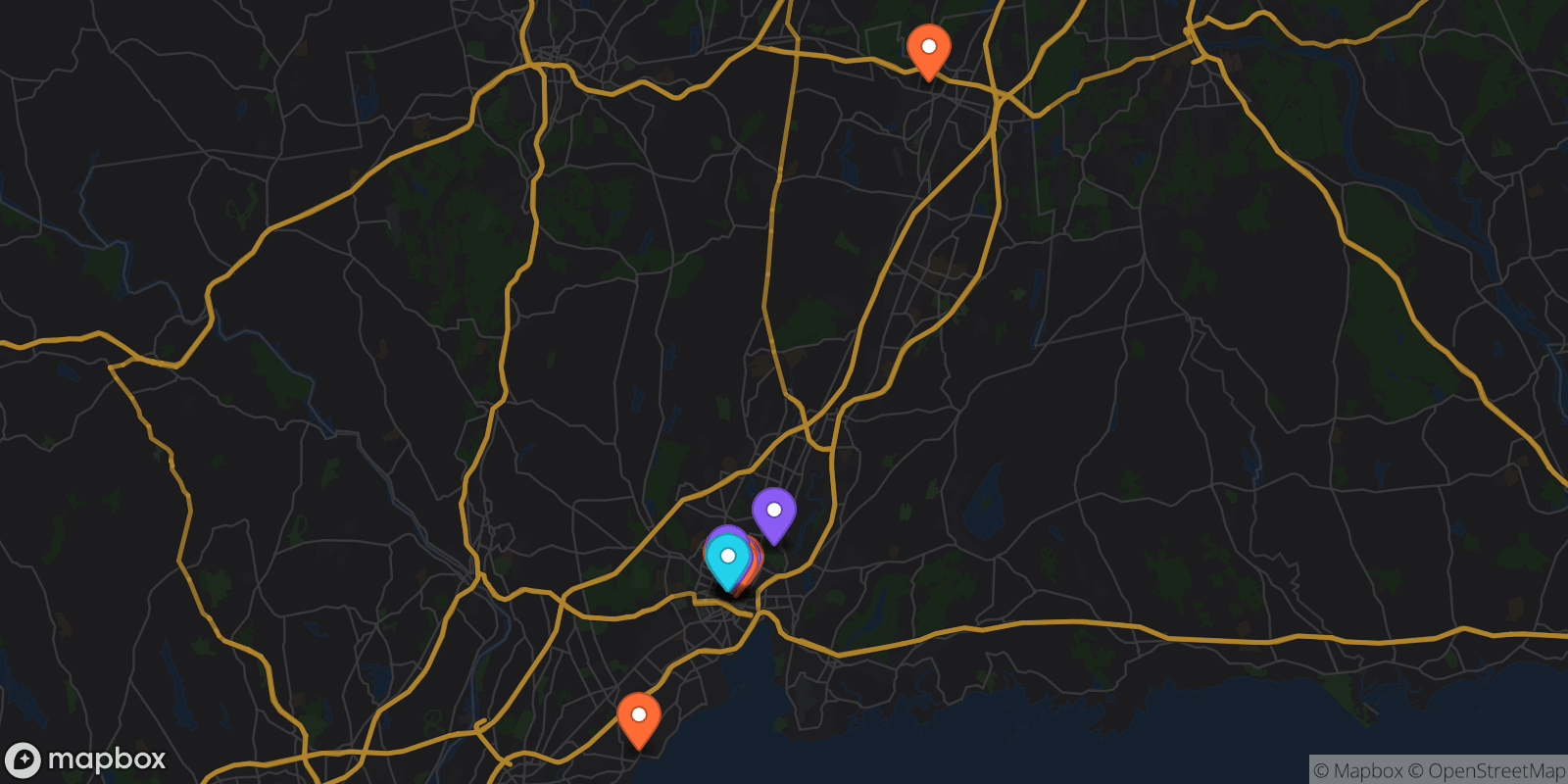 Map showing 15 locations