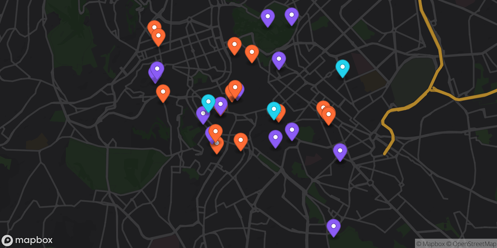 Map showing 33 locations