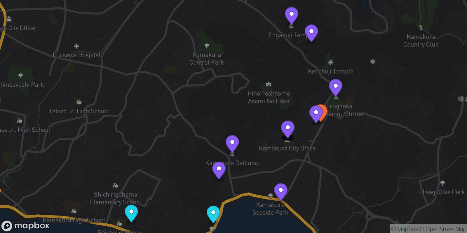 Map showing 17 locations