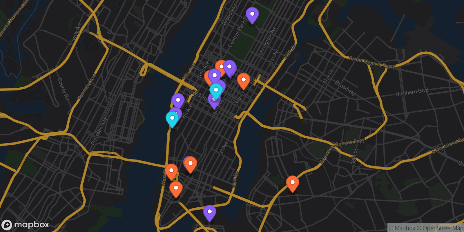 Map showing 20 locations