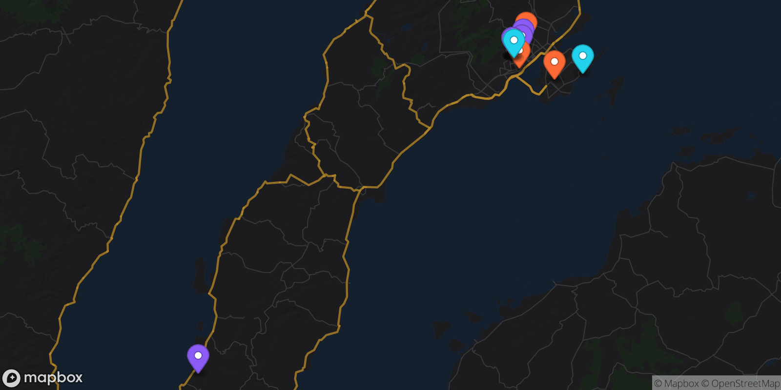 Map showing 16 locations