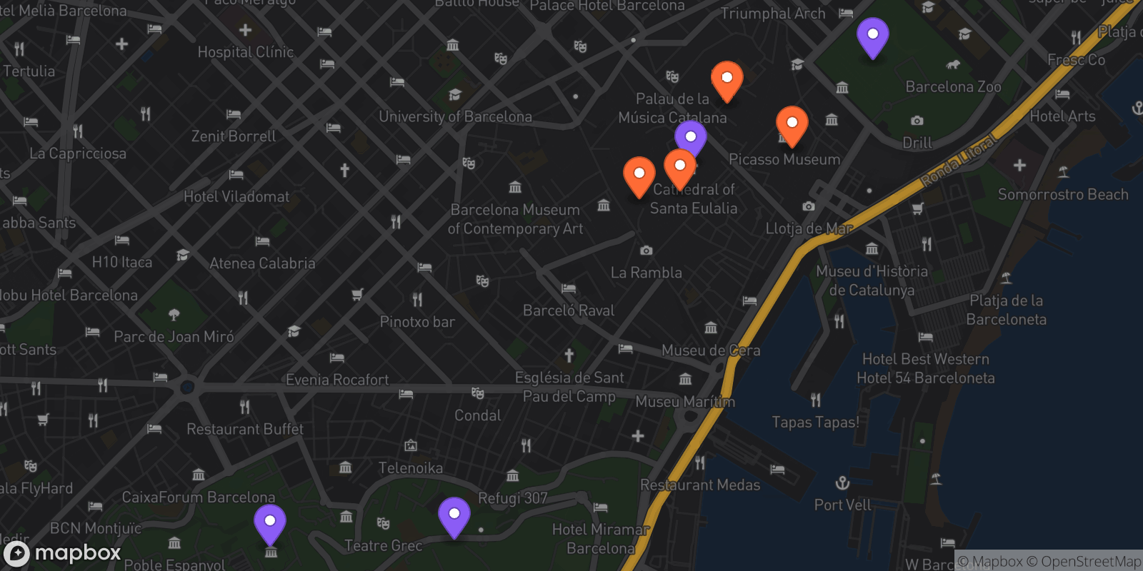 Map showing 8 locations