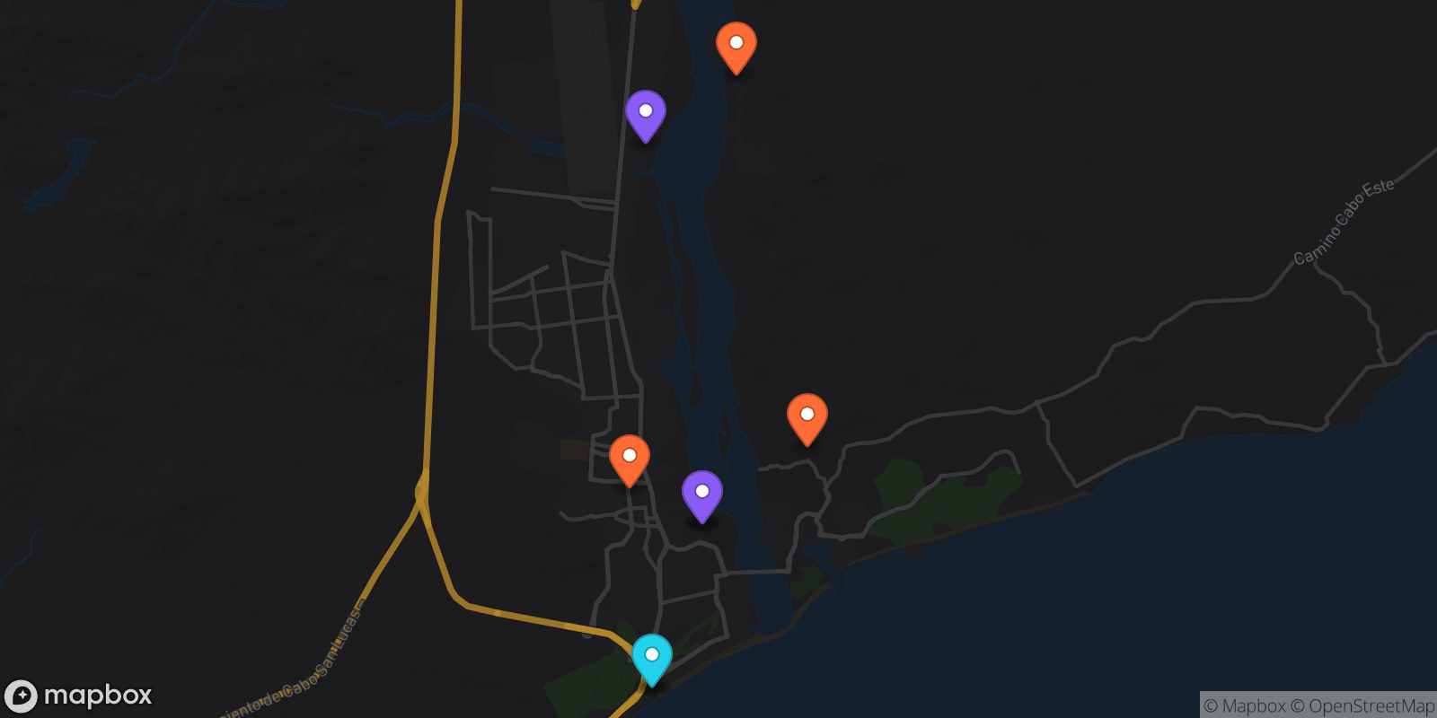 Map showing 8 locations