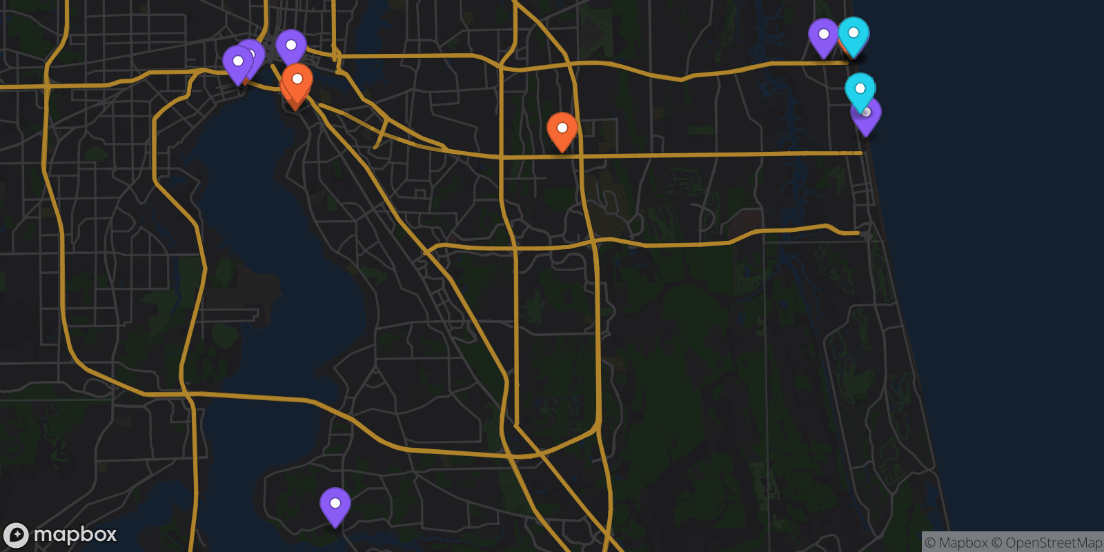 Map showing 15 locations