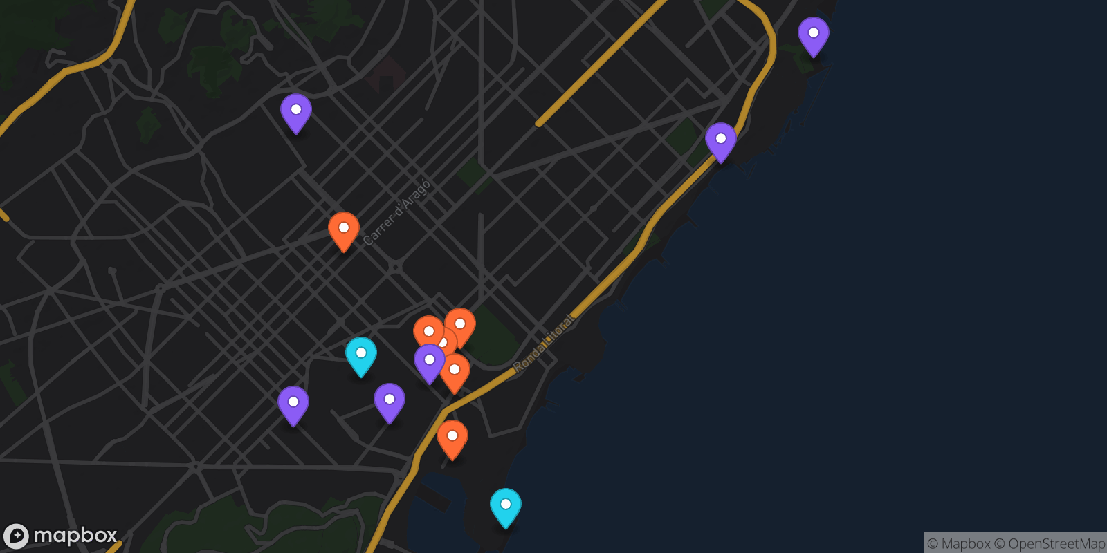 Map showing 14 locations
